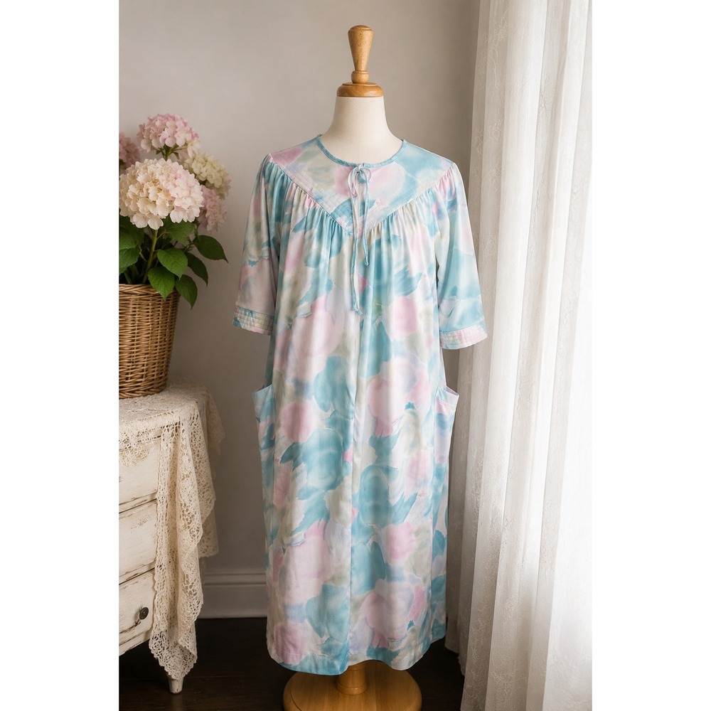 Vintage Floral House Dress Pastel Lounge Dress Pockets Cottagecore L Nap Dress‎